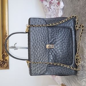 Vintage Ostrich Black Leather Bag